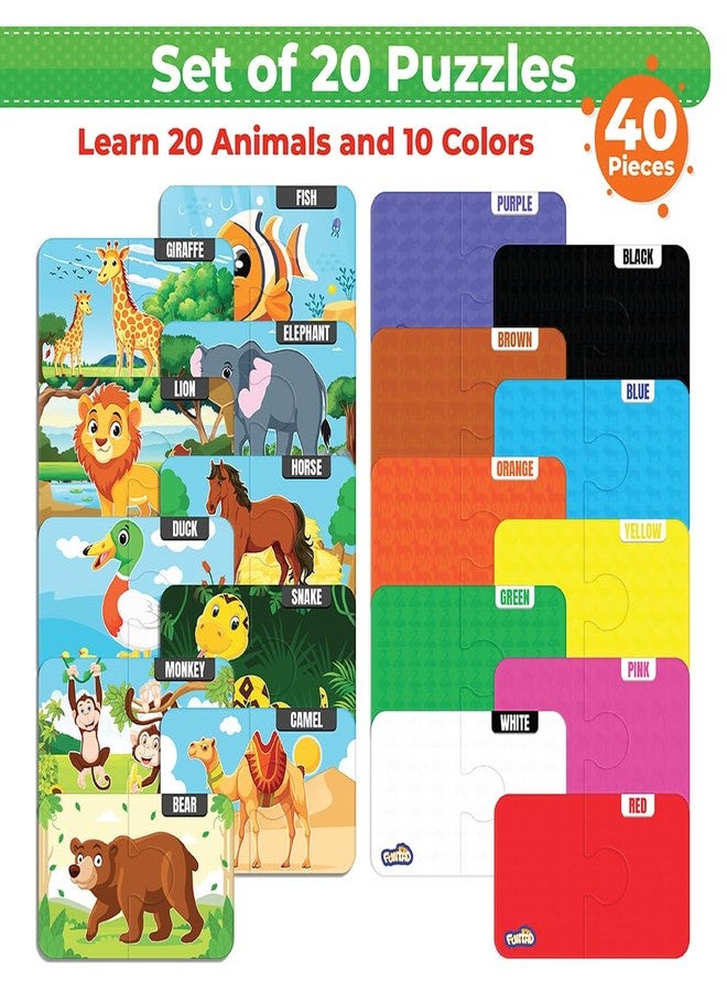 Funtad My Starter Jigsaw Puzzle - Animals & Colors| 2-Piece Puzzle for Kids Age 2,3,& 4 yrs| Montessori Educational Toy Set of 20 Puzzle, 40 Big Pieces| Return & Birthday Gift for Boys & Girls - Image 2